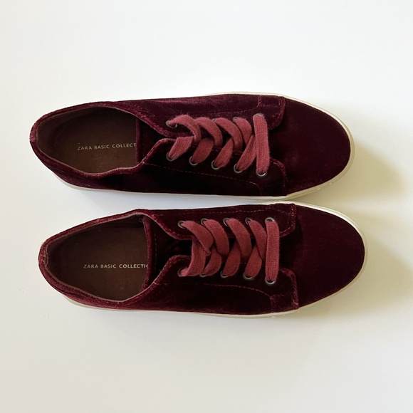 Zara Burgundy Velvet Sneakers Size 6 - Picture 2 of 7
